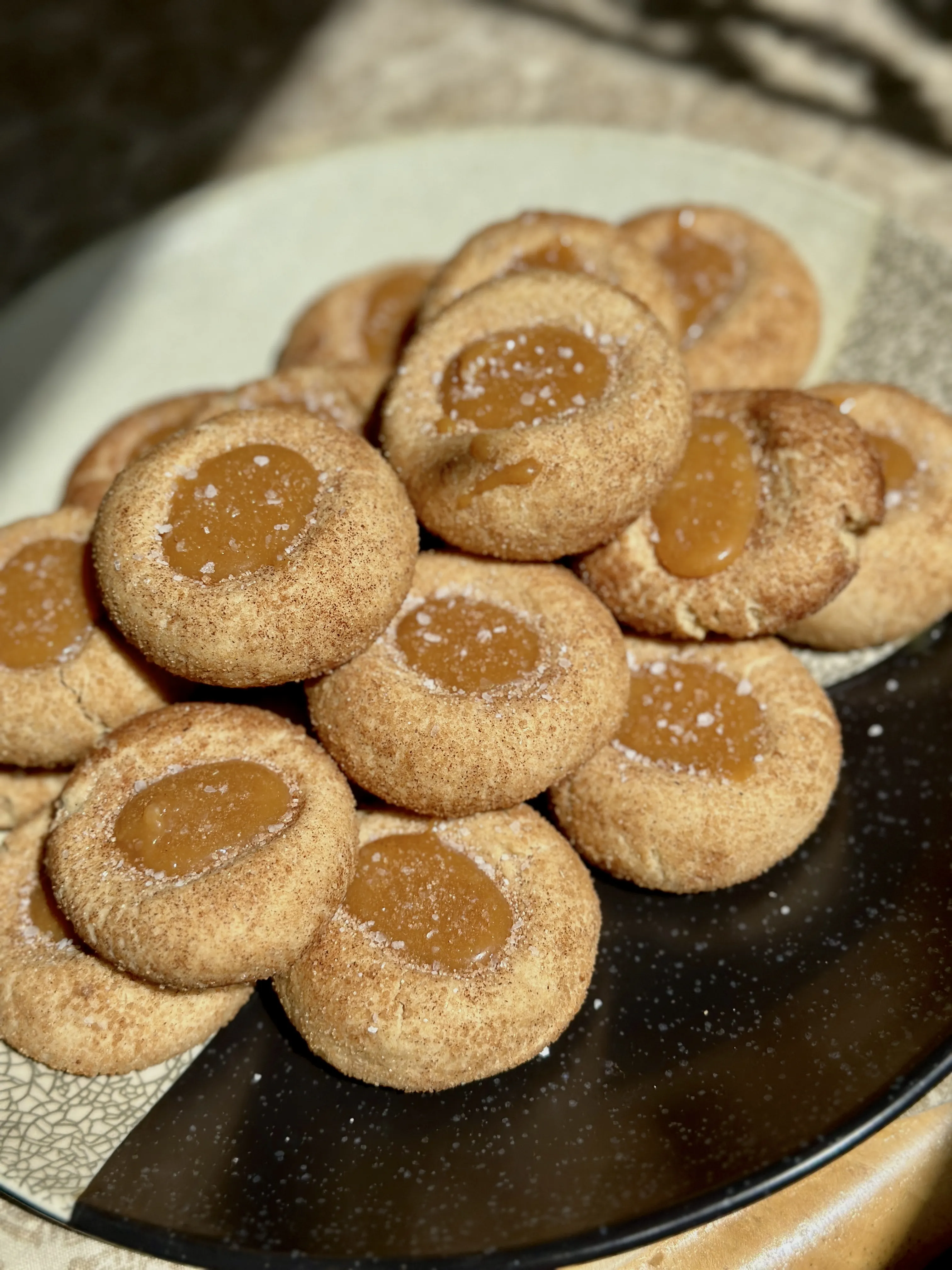 Salted Caramel Thumbprint Cookies with Cinnamon Sugar