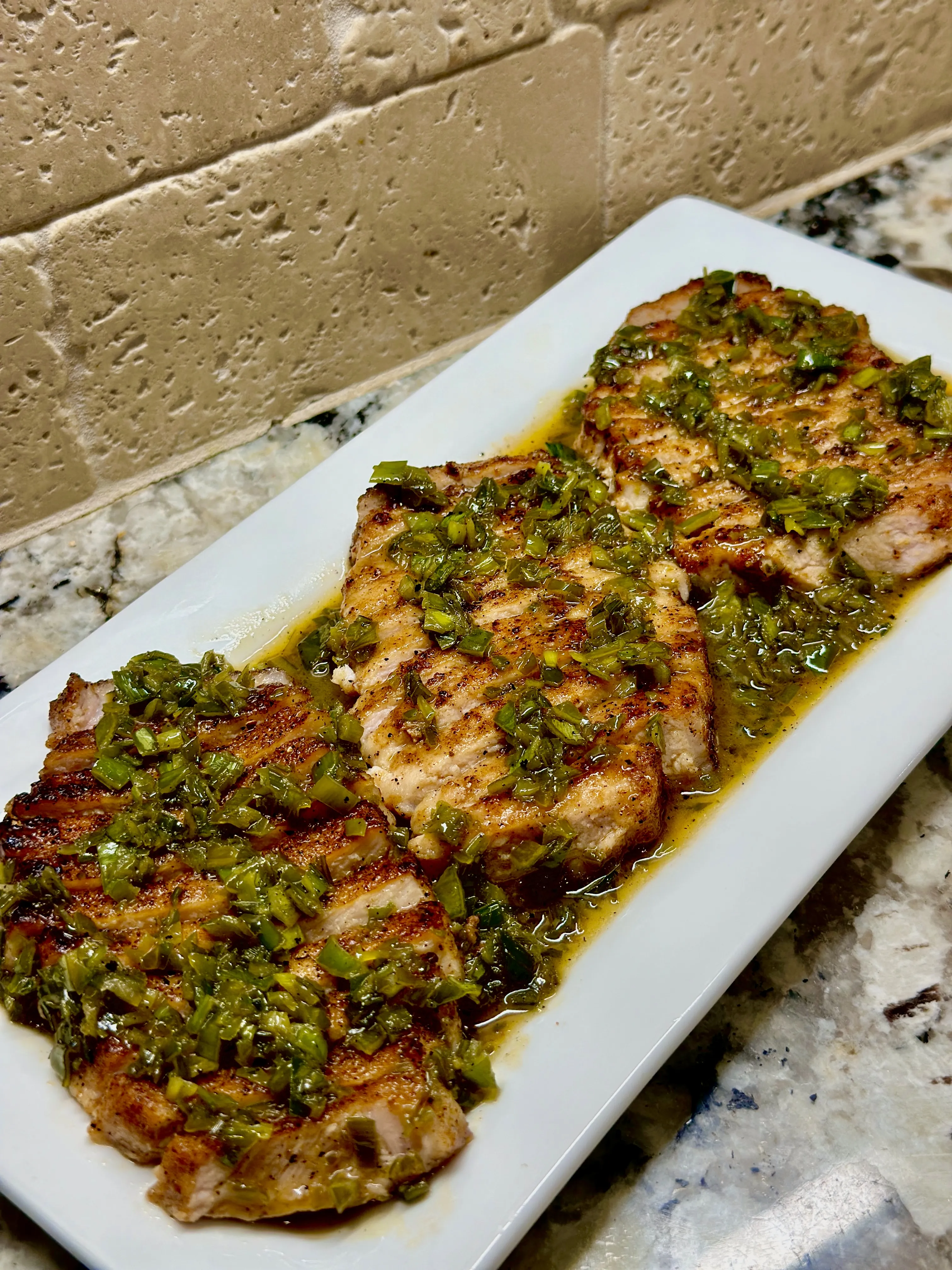 Pork Chop with Leek Pan Sauce